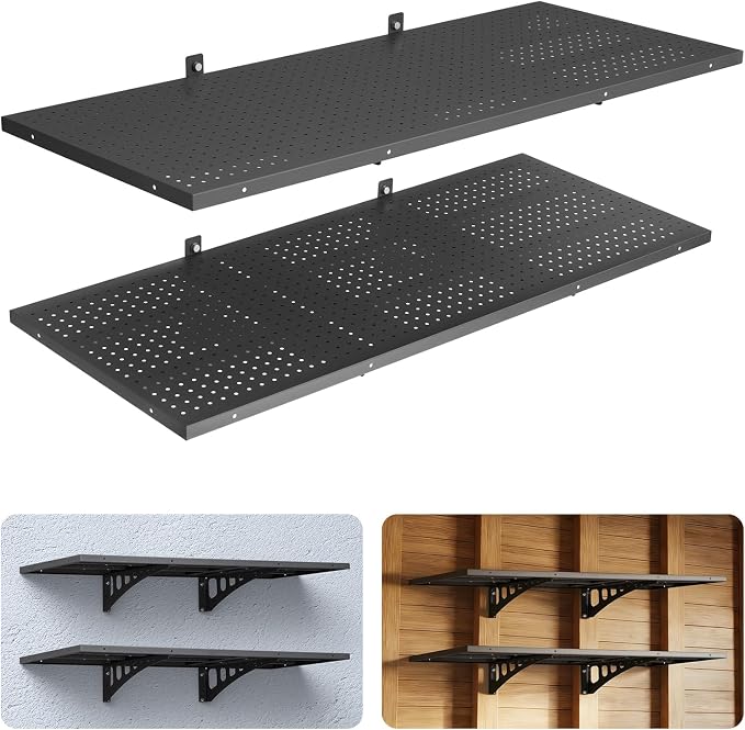 VEVOR 2-Tier Heavy Duty Wall Garage Shelving, 1.64 x 4 ft Steel Wall Mounted Shelving Unit, 19.68 x 48 Inch Per Shelf Floating Storage Metal Rack for Garage with 560 lbs Total Weight Capacity, Black