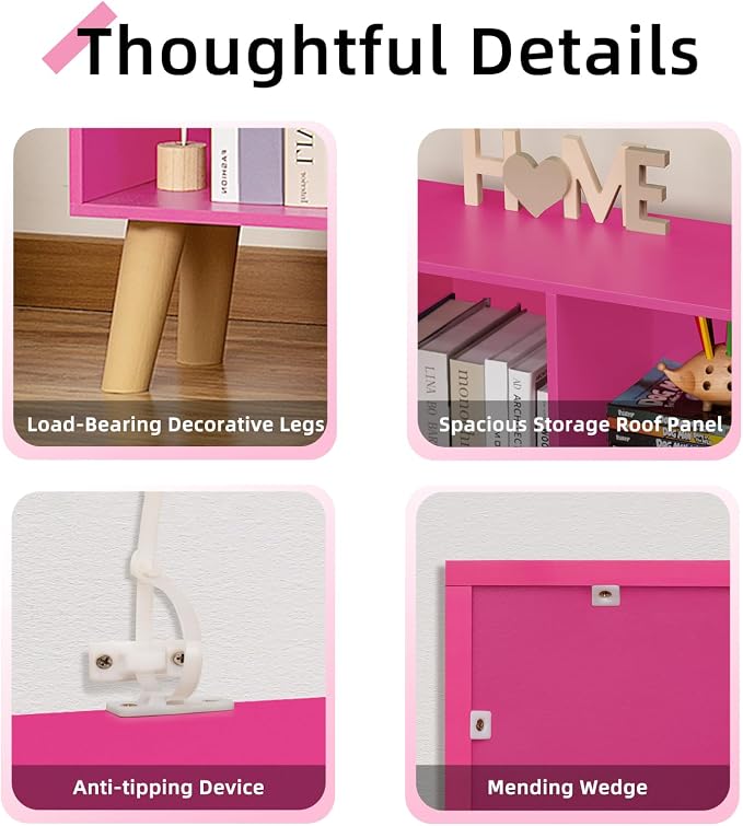 LEYAOYAO 10 Cube Bookshelf, Mid-Century Modern Book Shelf with Legs, Pink | 3 Tier Bookcase, Rustic Wood Bookshelves Freestanding Large Storage Organizer, Open Shelves for Bedroom, Living Room, Office