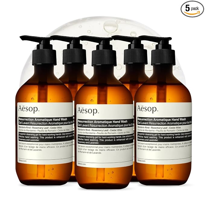 Aesop Resurrection Aromatique Hydrating Hand Wash | Gentle Non-Drying Hand Soap with Mandarin Rind, Rosemary & Lavender | Moisturizing Kitchen & Bathroom Soap | 16.9 oz (Pack of 5)