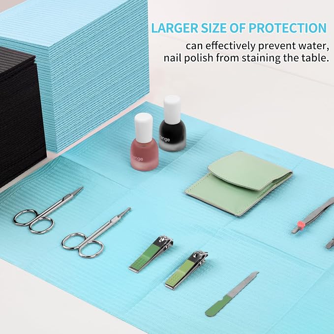 50pcs Disposable Nail Mats Foldable Nail Paper Towels for Table Acrylic Nail Practice Sheet, 3 Ply Waterproof Clean Nail Table Practice Mat for Salon Manicure Tattoo,Nail Art Accessories13"x18"(Blue)