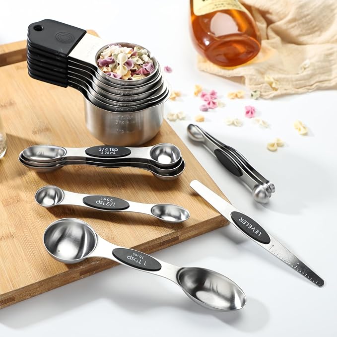 Magnetic Measuring Cups and Spoons Set of 17 Including 8 Stainless Steel Stackable Magnetic Measuring Cup 8 Magnetic Measuring Spoon with Leveler for Dry Liquid Ingredient