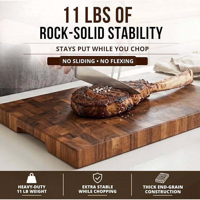 SHUMARU XL End Grain Cutting Board 20×13×1.6" Thick – 11 LB Heavy Duty Butcher Block – 260 SQ IN Flat Workspace for Meal Prep, Dough, & Pizza – Knife-Friendly Wood Chopping Board with Non-Slip Feet
