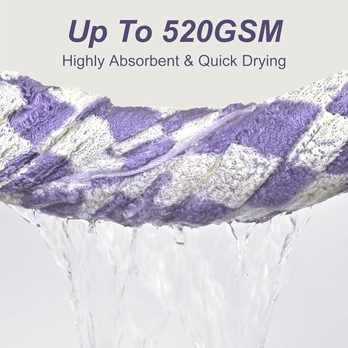 Shower Towels for Bathroom 27.5x55 Inches - Cute Checkered Towel Sets Lilac | Quick Dry Bath Towels Soft & Lightweight (2Pack), 520 GSM Absorbent Cotton