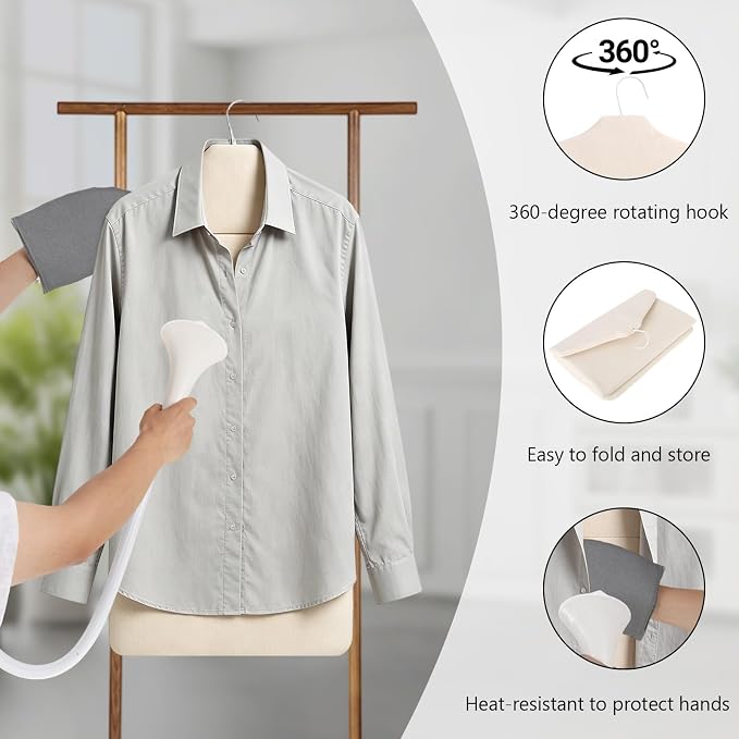 Foldable Steam Board with Ironing Glove 32" x 16" Steamer Board for Clothes 360° Rotating Hook for High Pressure Steaming Clothes Hanging Ironing Board Standing Steamer for Home Travel Use