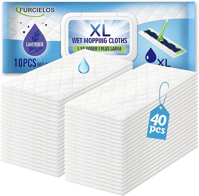 40 Count XL Heavy Duty Wet Mopping Cloths Refill Compatible with Swiffer Sweeper XL Mop, Disposable Wet Pads Refill X-Large Size for Multi-Surface Floor Cleaning, Lavender Scent