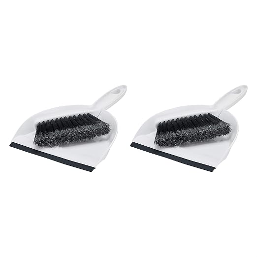 Amazon Basics Small Portable Mini Dustpan and Brush Set for Indoor Outdoor Floor Cleaning, Gray, Pack of 2