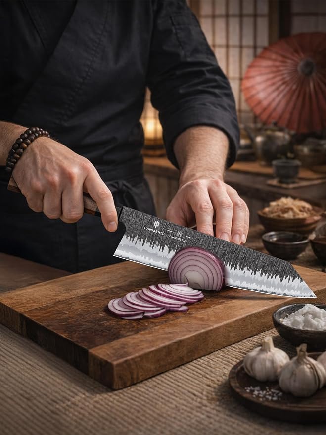 9 Inch Kiritsuke Chef Knife – 9 Layer 10Cr15MoV Steel | 62 HRC Japanese Chef Knife, Hand Forged Kitchen Knife, 12° Razor Sharp Edge, G10 & Rosewood Handle,Sashimi Knives