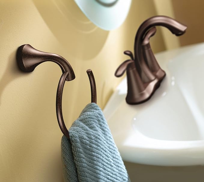Moen YB2808BN Eva Collection European Single Post Toilet Paper Holder, Brushed Nickel AND Moen YB2886BN Eva Bathroom Single Post Hand Towel Ring, Brushed Nickel