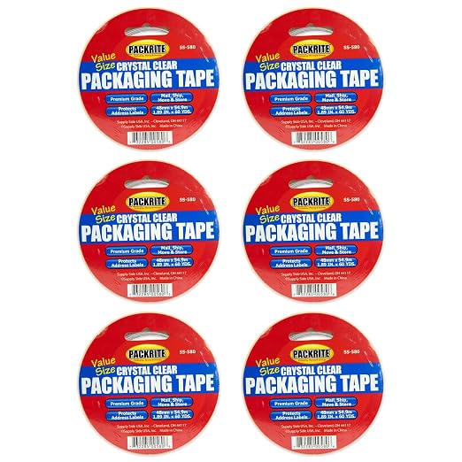 Crystal Clear Packing Tape Refill Rolls for Standard Tape Guns and Tape Dispensers, 6 Rolls of Heavy Duty Shipping and Moving Packaging Tape, 2 Inch x 60 Yards Each (360 Yards Total)