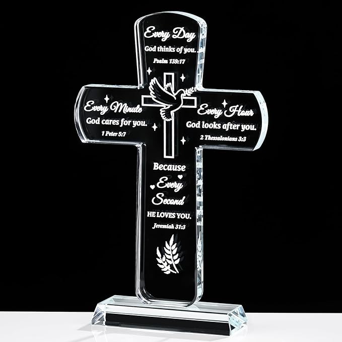 Movdyka Christian Inspirational Gifts for Women, Crystal Cross Bible Verse Plaque Decor, Religious Faith Spiritual Prayers Encouragement Gift for Woman Men Mom Daughter Friends