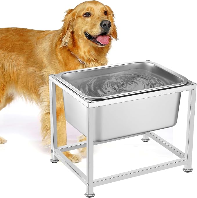 MEWTOGO 3 Gallons Large Elevated Dog Water Bowl, Relief Joint Pressure | 11.5'' H Sturdy Stainless Steel Raised Dog Bowl with Stand for Extra Large Dogs, Easy to Clean & Assemble for Indoor Outdoor