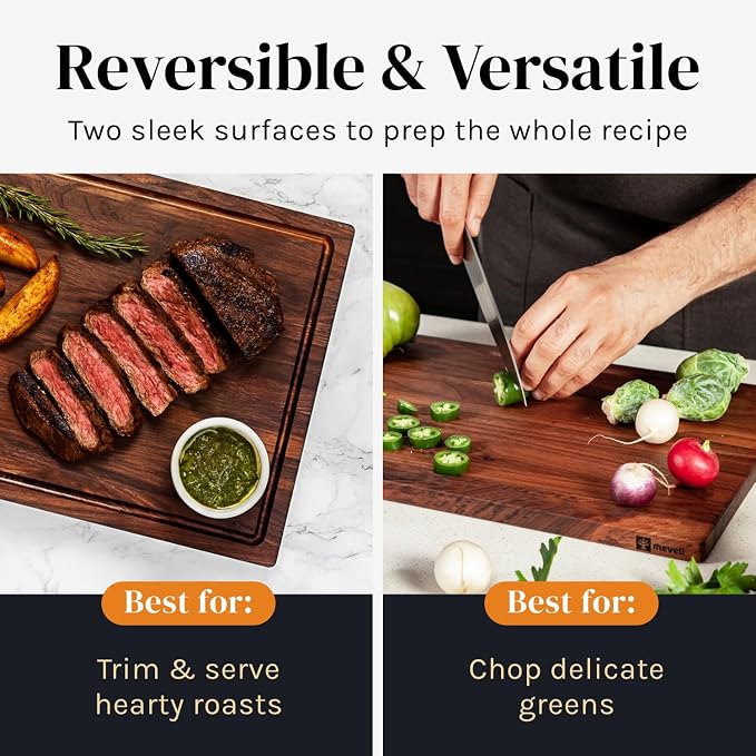 Walnut Wood Cutting Board for Kitchen, Reversible Wooden Cutting Board With Juice Grooves - Chopping Board, Charcuterie Serving Tray Made in USA (Walnut, 17x11x0.75)