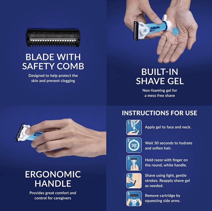 Gillette TREO Razor Disposable Razors With Built-in Shave Gel, Designed for Caregivers To Shave Someone Else or TSA Approved Personal Travel Razor (30 Pack)