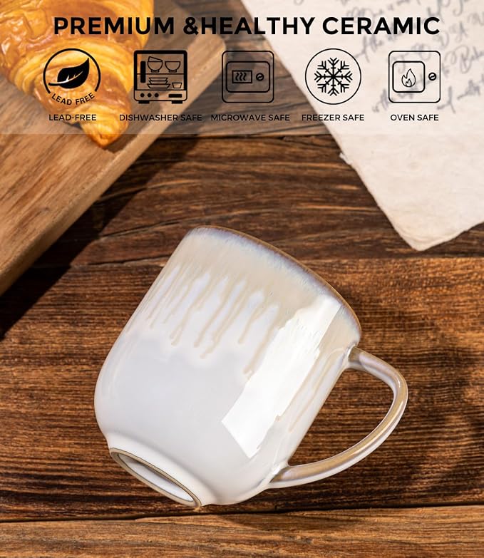 LERATIO 12OZ Ceramic Coffee Mugs Set of 6, Large Porcelain Coffee Cups With Large Handle For Latte,Cappuccino,Milk,Cocoa,|Dishwasher&Microwave Safe Mug Sets,Ideal for Man,Woman,Dad, Mom