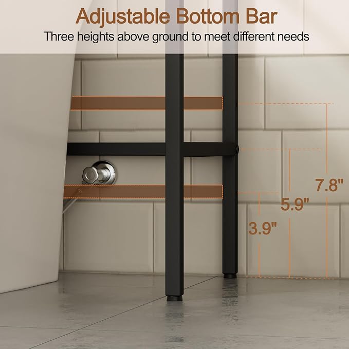 Over The Toilet Storage Rack - 3 Tier Bathroom Organizer with 4 Hooks & Paper Holder - Space Saving Metal Shelf for Bathroom - Black Toilet Storage