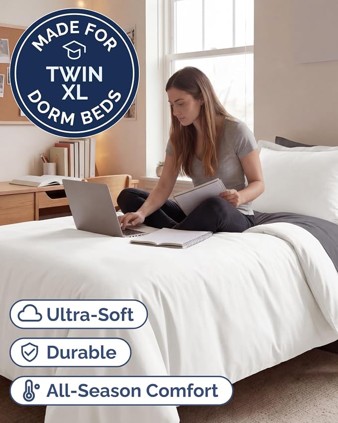 Duvet Cover Twin/Twin XL Size Set - Extra Soft Twin/Twin XL Duvet Cover 68" x 90" with 1 Pillow Sham for Women, Men, Kids & Teens - Easy-Care & Fade Free with Zipper Closures & Ties (Antique White)
