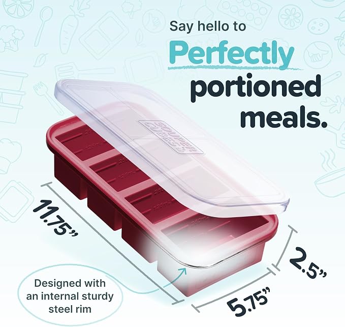 Souper Cubes 1 Cup Silicone Freezer Tray with Lid, Cranberry, 1-Pack | 100% Platinum-Cured Silicone Freezer Cubes, Oven and Microwave Safe, Perfect for Freezing Soup, Protein, Grains and More