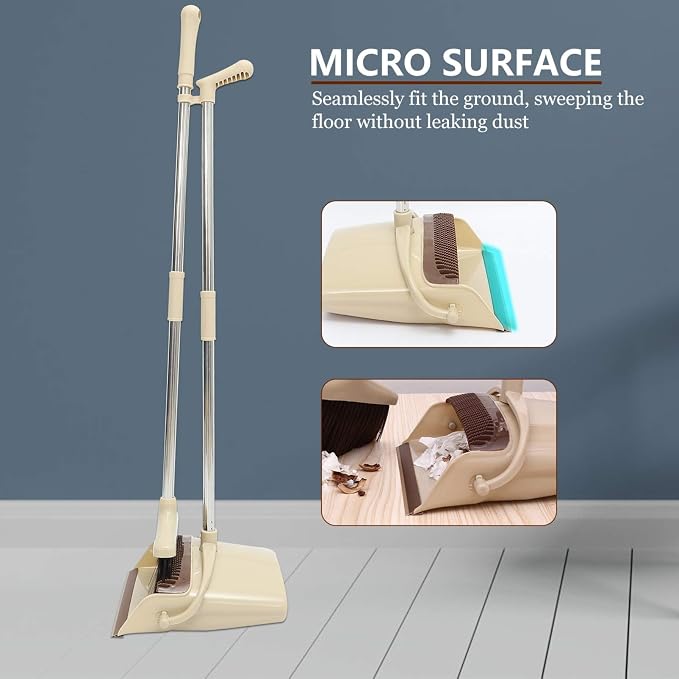 Wakauto 1set Broom and Dustpan Kit Cleaning Tool for Hair Removal for Indoor and Outdoor Use Fits Tight Spaces