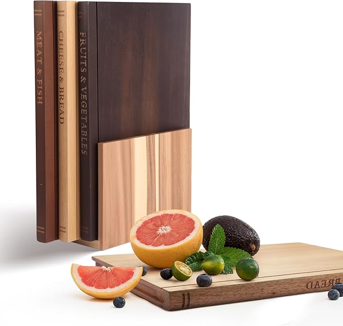 Book Cutting Board Set with Wooden Stand | Wooden Kitchen Book Shaped Cutting Board for Vegetables Cheese Meat, Chopping Board Gift Set for Home Cooks & Kitchen Decor