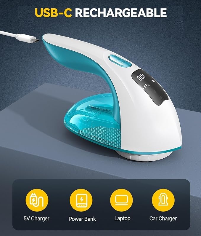 Ruidla Rechargeable Fabric Shaver and Lint Remover, 3-Speed Adjustable | Sweater Shaver with 6-Leaf Replaceable Stainless Steel Blades, 2.6Inch Large Mesh,Removable Bin for Clothes Fuzz, Lint(Green)