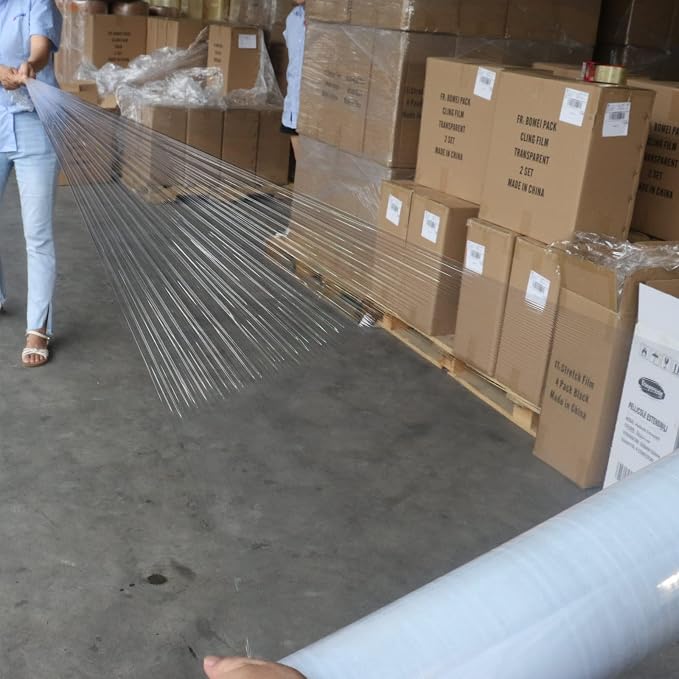 BOMEI PACK Clear Stretch Wrap Industrial Strength 12" x 1000 Ft 3 Pack - 80 Gauge Thick - Clear Plastic Cling, Stretch Film Rolls for Packaging Moving Packing Pallets