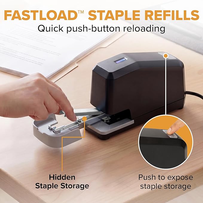Bostitch Office Impulse Heavy Duty Electric Stapler Value Pack, 45 Sheet Capacity, Includes 5,000 Staples & Staple Remover, No-Jam, Faster Stapling, Black