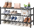 viewcare 3-Tier Long Black Shoe Rack, Bamboo Wood Shoe Rack for Closet, Entryway & Hallway, Stackable | Functional | Sturdy