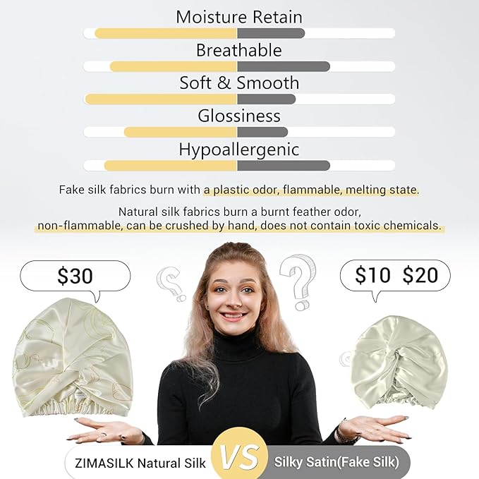 ZIMASILK 22 Momme 100% Mulberry Silk Bonnet for Sleeping & Women Hair Care, Highest Grade 6A Silk Hair wrap for Sleeping with Premium Elastic Stay On Head (1Pc, Ivory - Fruit Line Art)