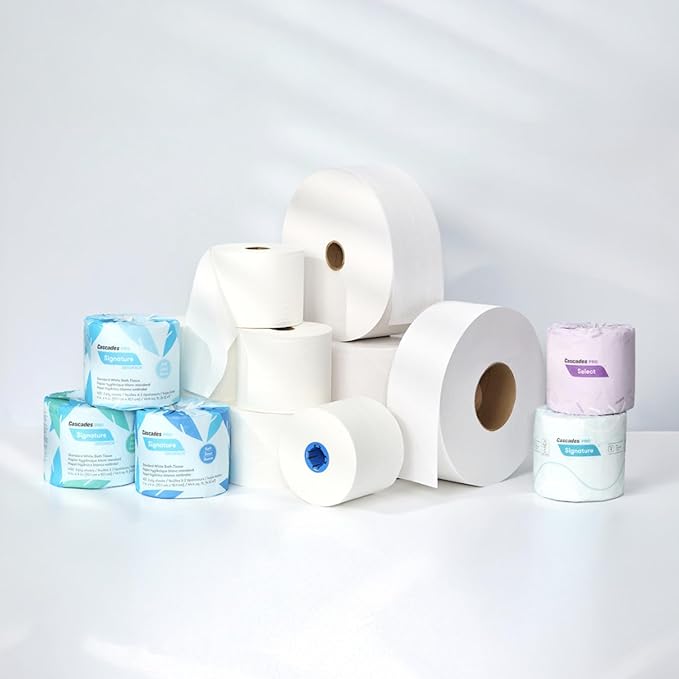 Cascades PRO Select Soft/Strong Bathroom Tissue, 2-Ply Toilet Paper Rolls for Restrooms – Universal Fit - Individually Wrapped, Recycled Fibers – 500 Sheets/Roll - 96 Rolls/Box – B040- White