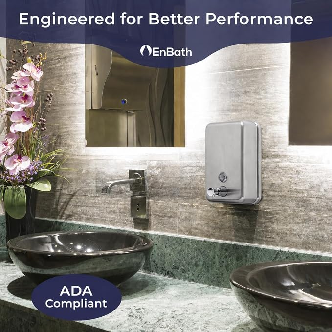 Commercial Soap Dispenser Wall Mount, 304 Stainless Steel & Solid Brass Pump Core, Industrial Grade Hand Soap Dispenser with Corrosion-Proof Lining for Bathrooms & Kitchens, 37oz/1100ml ADA Compliant