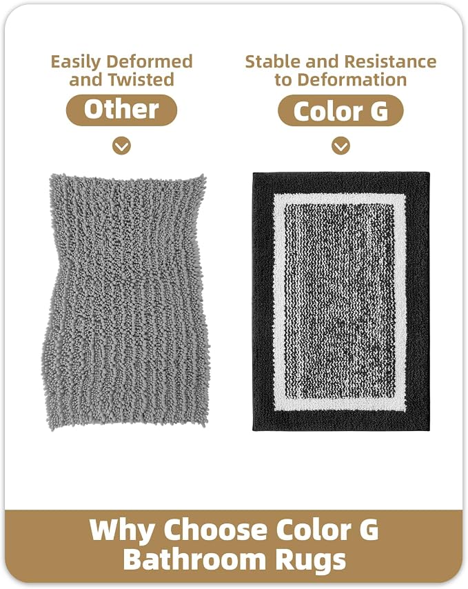 Color&Geometry Simple and Stylish Small Bath Mats for Bathroom Non Slip, 16"x24" Black and White Bathroom Rugs, Absorbent, Soft, Washable, Microfiber Bathmat Shower Mat Outside Shower