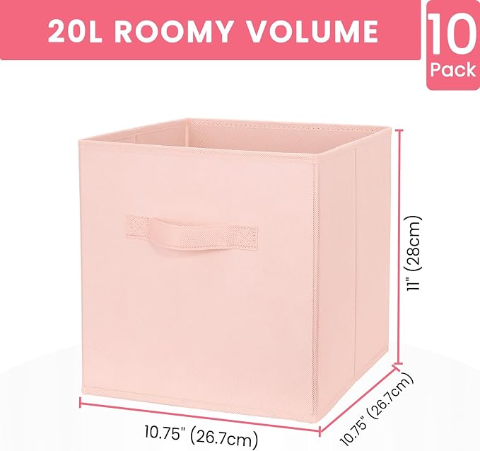 Storage Cubes- 11 Inch Cube Storage Bins for Organizing Shelves - Nursery Closet Organization Bins for Clothes Blanket - 10 Pack Collapsible Decorative Storage Box for Magazines (Pink)