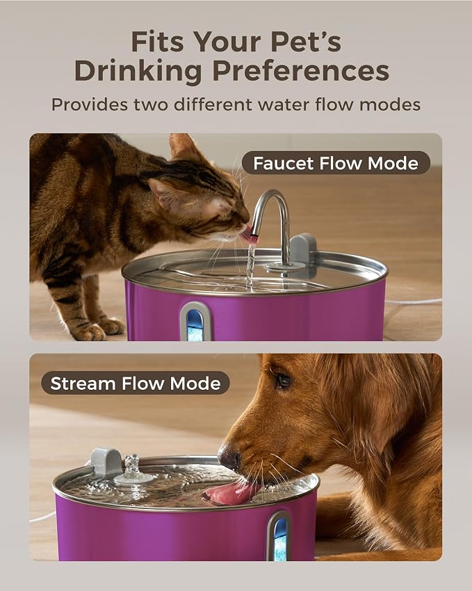 Smartoo 7L/236oz Stainless Steel Dog Water Fountain for Large Dogs, Pink | 25dB Ultra-Quiet Automatic Pet Water Dispenser with Deeper Bowl, 4-Stage Filtration,Ideal for Big Breeds,Multi-Pet Households