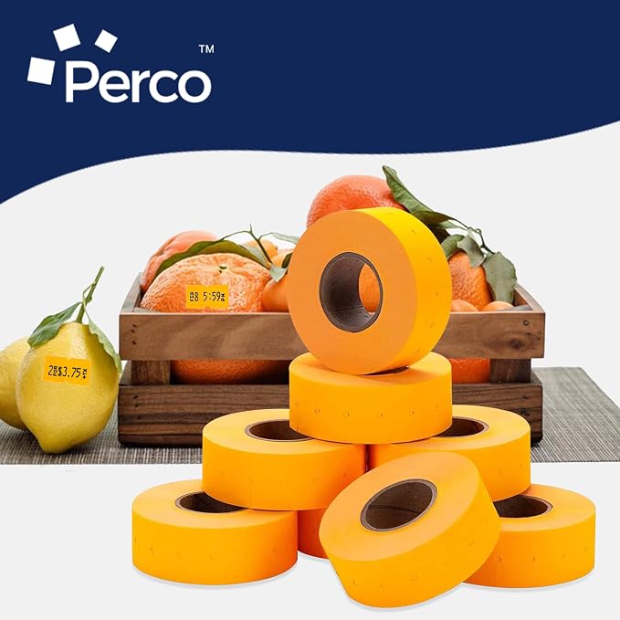 Perco 1 Line Fluorescent Orange Labels - 32,000 Blank Price and Date Gun Labels for Perco Lite, X, Plus and Pro 1 Line Price and Date Guns - 32 Rolls, 4 Sleeves - Made in USA