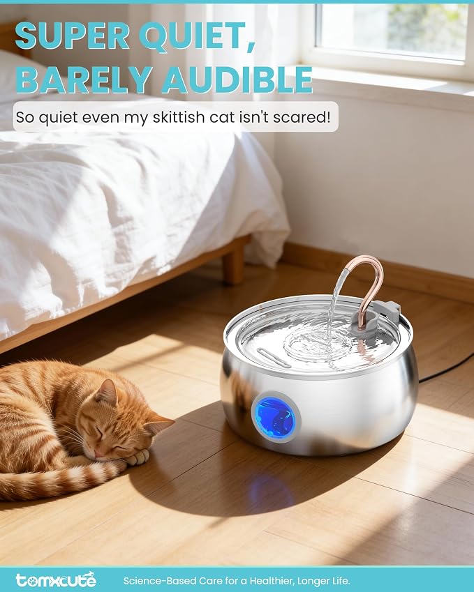 Tomxcute Stainless Steel Cat Water Fountain - 4.0L/135oz Copper Gooseneck - Ultra-Quiet Cat Fountains for Drinking - Dishwasher Safe - Indoor Pet Fountain for Cats, Terriers, Multiple Pets | Ultra Quiet Pump, Copper Gooseneck, Dishwasher Safe, Cat Foun...