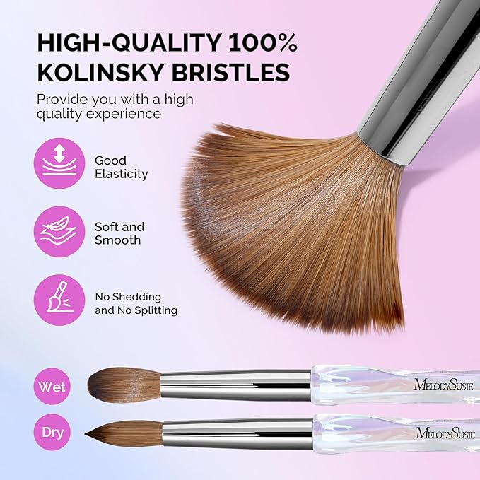MelodySusie Kolinsky Acrylic Nail Brush, 100% Pure Kolinsky Hair, Professional Nail Brush for Acrylic Powder Nail Extension and 3D Nail Carving, for DIY Home Salon, Size 10