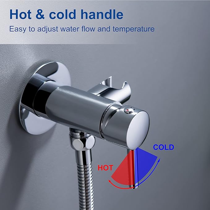 SHAMANDA Warm Water Bidet Sprayer for Toilet with Hot and Cold Brass Rough-in Valve, Stainless Steel Round Handheld Bidet Attachment Set for Feminine, Pets and Baby Diaper Wash, Polished Chrome BDS09