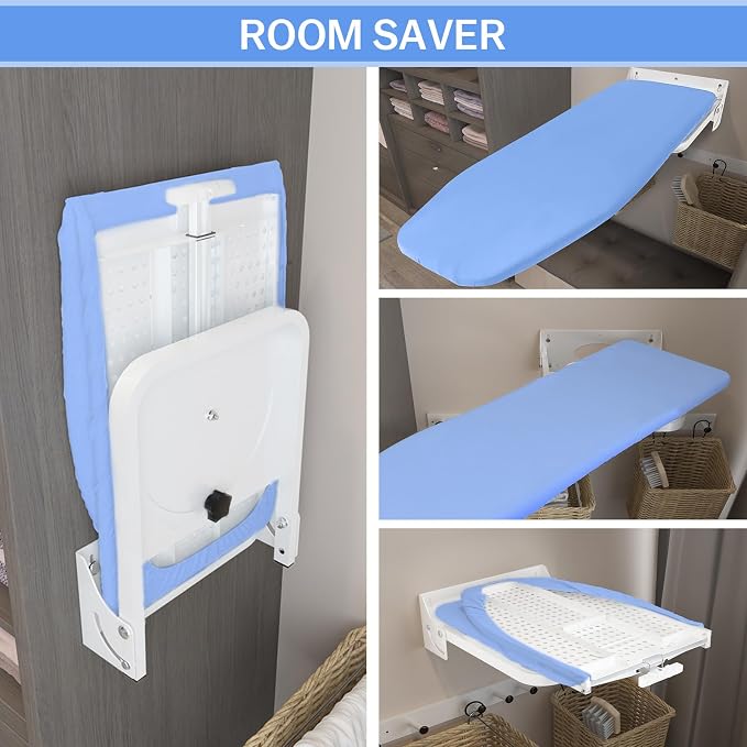 180° Swivel Wall Mounted Ironing Board 38.7 x 12 Inch Heavy Duty | Ironing Board with Heat Resistant Cover, Space Saving Wall Mount Folding Ironing Boards for Small Spaces Home Laundry Room