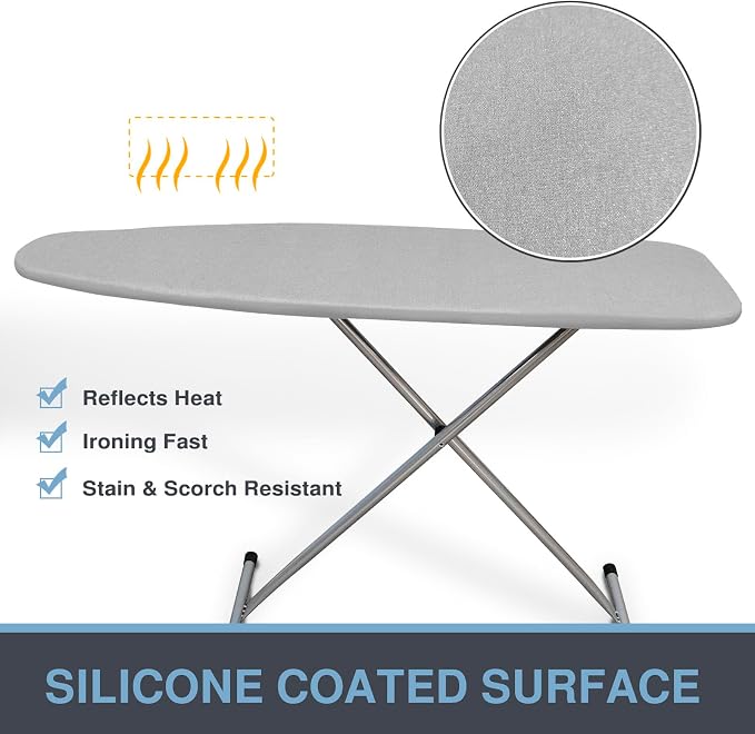 VividPaw Extra Large Ironing Board Cover and Pad 22x57, 21x57 Thick Padding, Elastic Edge, Silicone Coated, Resist Scorching, Adjustable Fastener, Heavy Duty Padded Iron Board Covers (Grey)