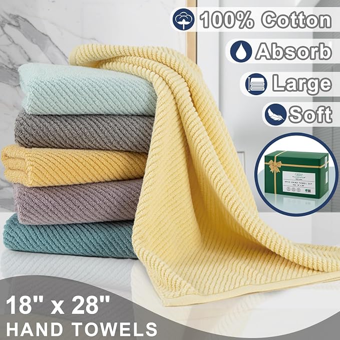 VOOVA & MOVAS Hand Towels 4PC, 100% Cotton, 18x28 in, Navy Blue | Thick, Quick Dry, Soft, Absorbent, Towel Gift Set, Great For Birthday, Housewarming, Holiday Gift
