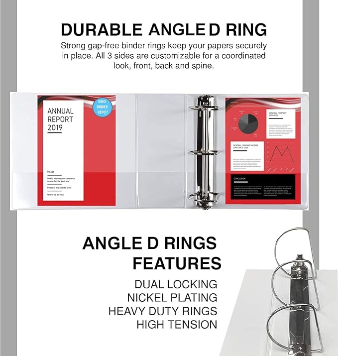 3 Ring Binders, 6 Inch D Ring Heavy Duty Large Binder with Pockets for 8.5" x 11" Sheet Size, Durable Non-Stick Customizable Clear View Cover (White)