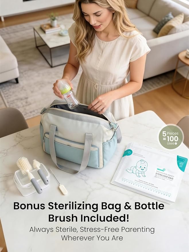 Grownsy 3 Layers-Large Bottle Sterilizer and Dryer, Holds 6 to10 Bottles, Nesting Design Bottle Sanitizer Esterilizador de Biberones for Breast Pump Sterilizer Bags Bottle Brush Included