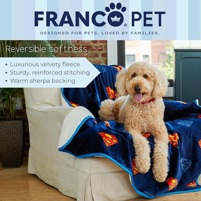 Superman DC Comics Waterproof Dog Bed Cover, XL 60x80 Pet Blanket for Furniture Bed Couch Sofa, (Officially Licensed) by Franco