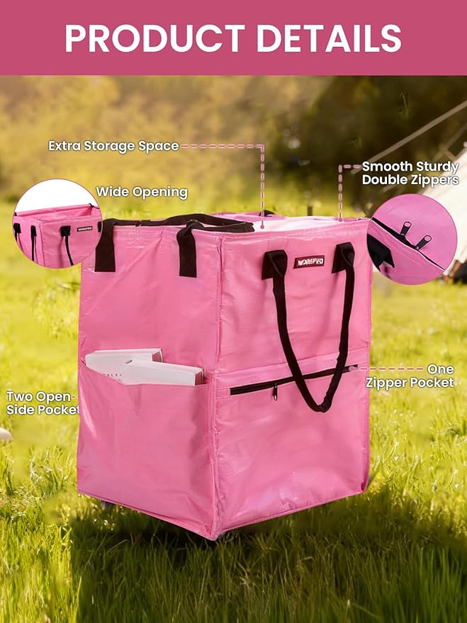 WORKPRO Large Rolling Grocery Bag, 36-Gallon Rolling Tote with 5 Wheels | Reusable Grocery Bag on Wheels, Holds Up to 110 lbs, Heavy Duty Rolling Tote for Groceries, Laundry, Moving & Storage