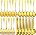 Serving Utensils Set, 24-Piece Large Stainless Steel Serving Spoons and Forks for BBQ, Buffets, Catering, Parties, Weddings, Restaurants - Gold