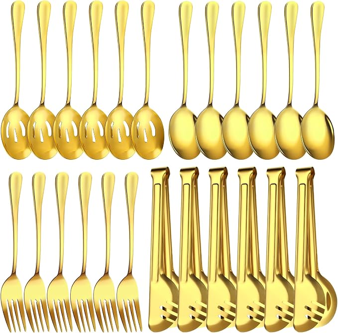 Serving Utensils Set, 24-Piece Large Stainless Steel Serving Spoons and Forks for BBQ, Buffets, Catering, Parties, Weddings, Restaurants - Gold