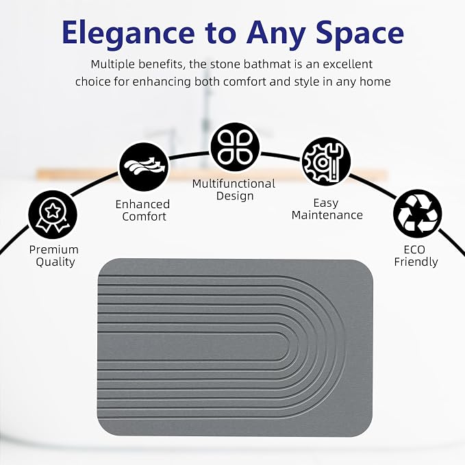 Fast Drying Stone Bath Mats for Bathroom, Non-Slip Diatomaceous Earth Bath Mat, Super Absorbent Bath Mat Stone (23.6''×15.4" Dark Gray Arcana)