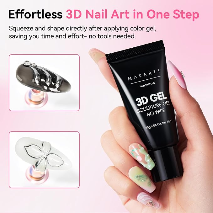 Makartt 3D Nail Gel, 30g Sculpting Gel Glue for Drawing, Molding, Nail DIY | No Wipe, Clear Rhinestone Glue, Gems Decoration, Carving and Painting Nail Art