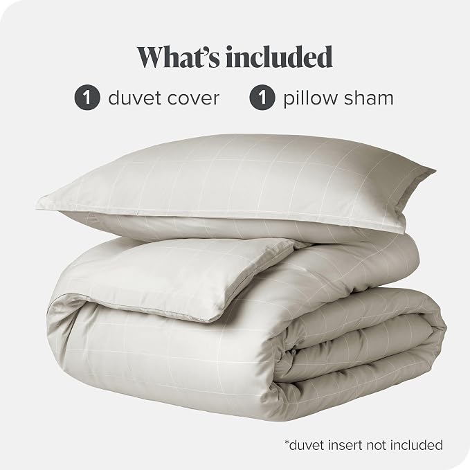 Bare Home Bedding Duvet Cover Extra Long - Premium 1800 Super Soft Collection - Lightweight, Duvet Cover - Soft Textured (Twin/Twin XL, Grid - Stone/White)