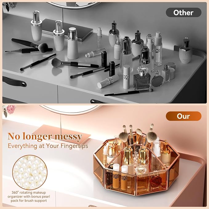 CoralHouse 360° Rotating Makeup Organizer Spinning Vanity Organizer with Makeup Brush Holder for Countertop, Bathroom Storage, Skincare, Perfume & Cosmetic Organizer for Vanity(Black)